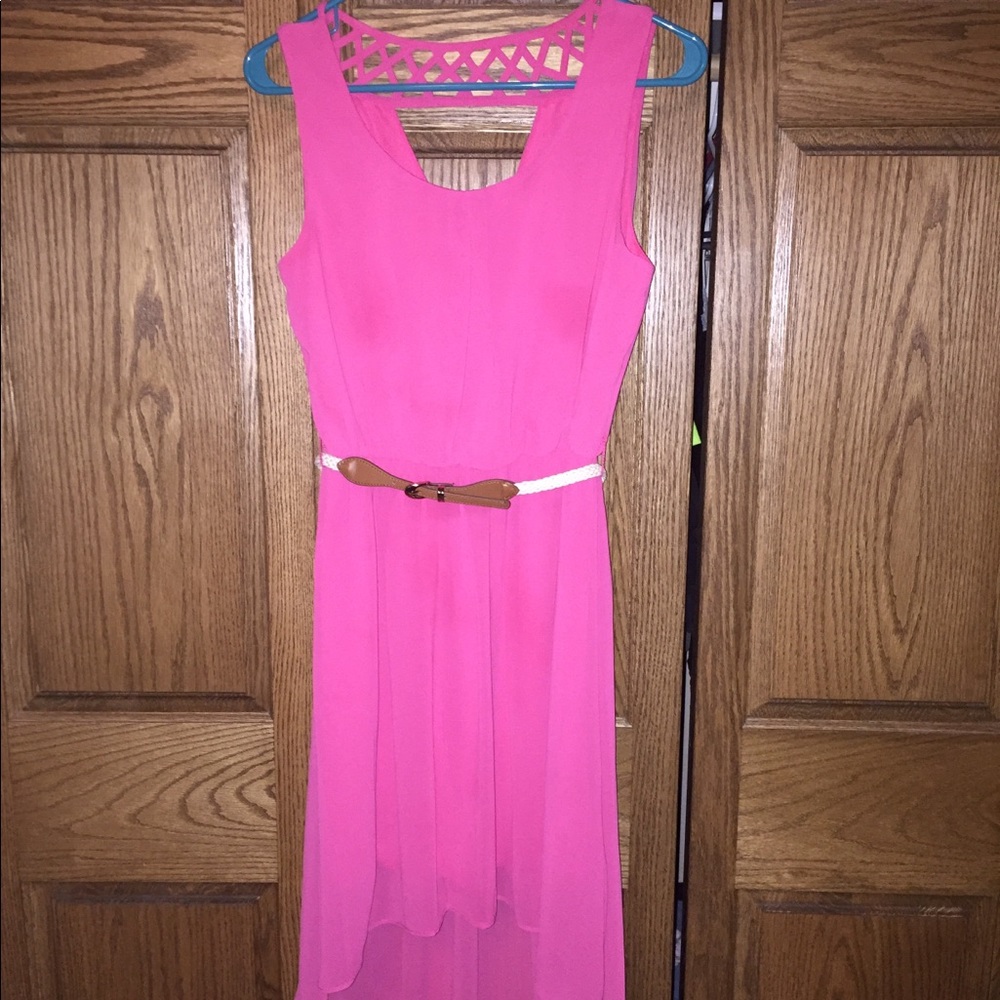 Coral high low hem sleeves dress